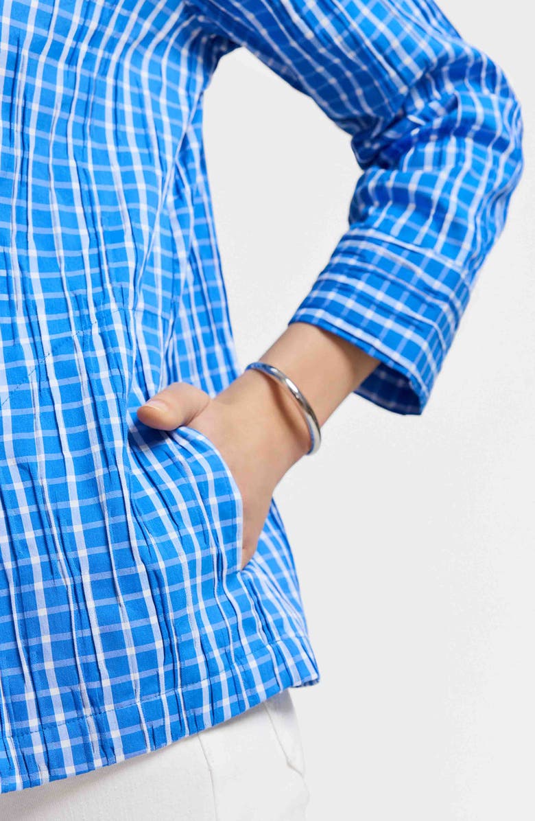 Foxcroft Sammy Check Crinkled Cotton Blend Top, Alternate, color, Cobalt Blue/ White