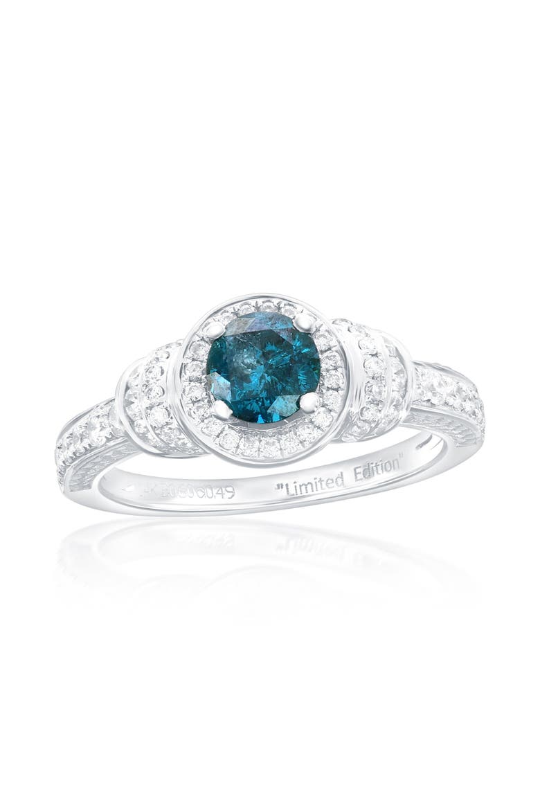 14K White Gold 0.60ct Blue Diamond & 0.49cttw Diamond Ring, Main, color, White Gold