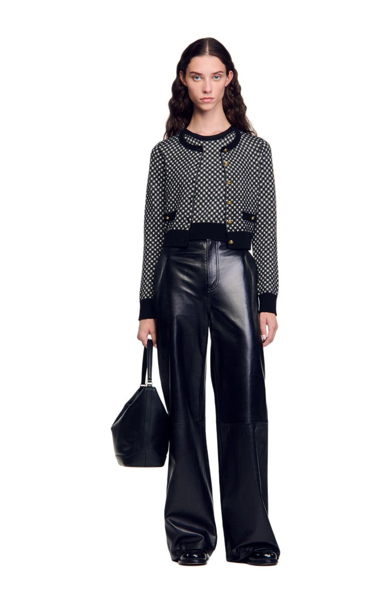 SANDRO Jacquard check cardigan, Alternate, color, 