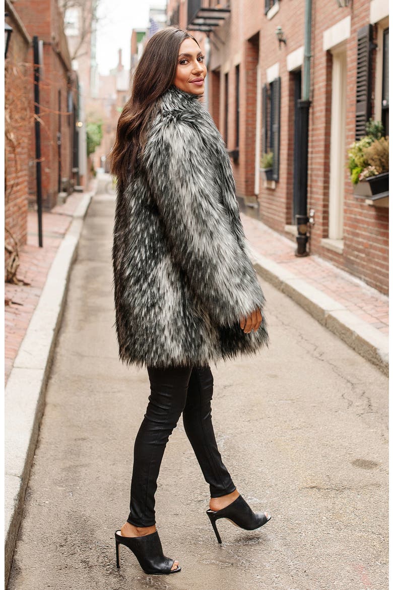 Shawl Collar Faux Fur Coat, Alternate, color, SMOKEY