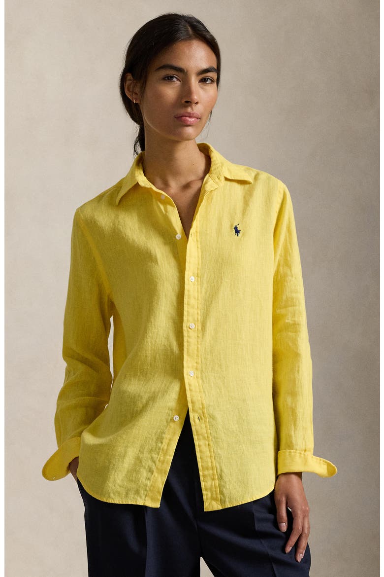 Classic Fit Linen Button-Up Shirt, Alternate, color, OASIS YELLOW
