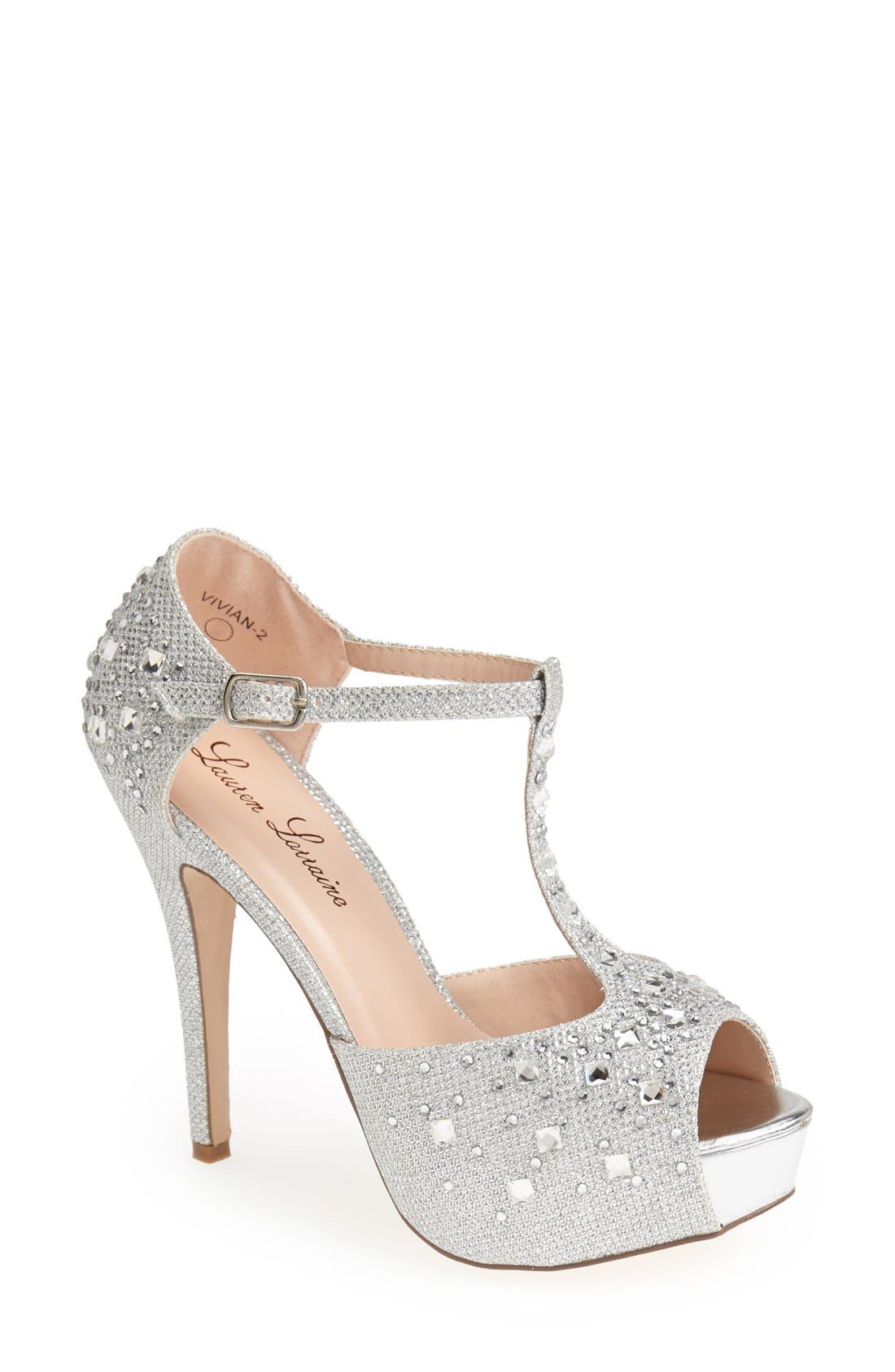'Vivian' Crystal Platform Pump, Main, color, SILVER