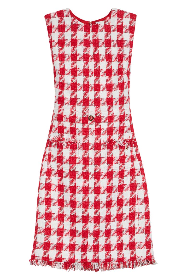 Textured Gingham Tweed Sheath Dress, Alternate, color, SCARLET/ BRIGHT WHITE