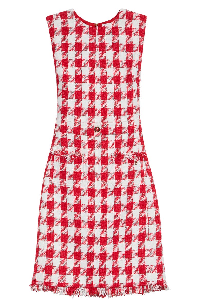 ST. JOHN Textured Gingham Tweed Sheath Dress, Alternate, color, Scarlet/ Bright White