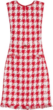 ST. JOHN Textured Gingham Tweed Sheath Dress