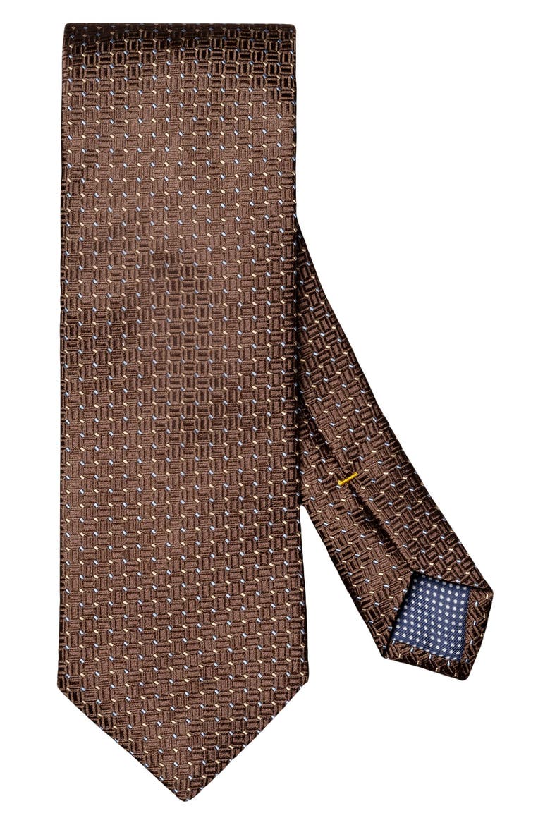 Brown Geometric Texture Silk Tie, Main, color, MEDIUM BROWN