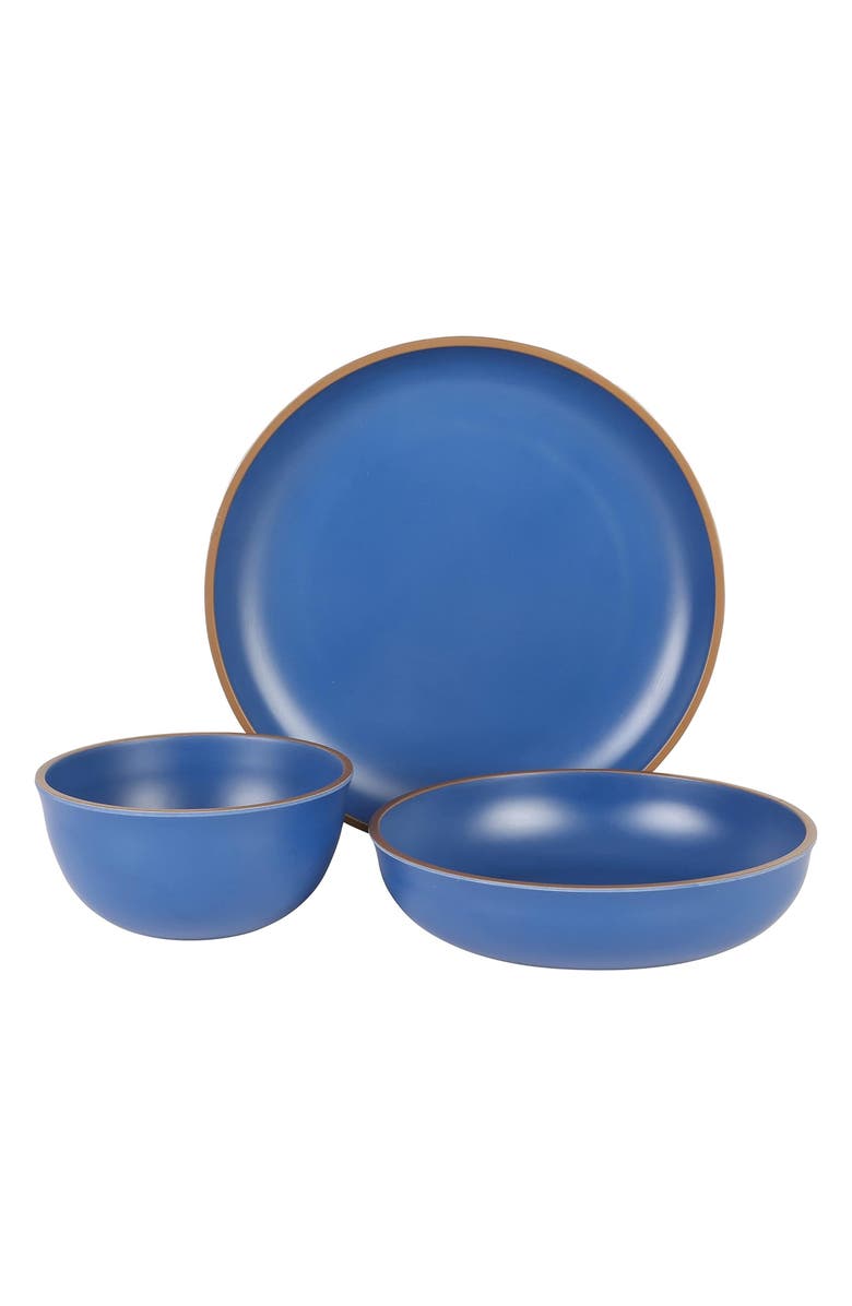 Gibson Home Rockabye 12 Piece Double Bowl Malemine Dinnerware Set, Alternate, color, Blue