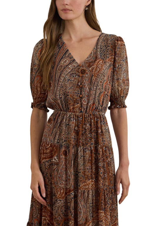 Ralph Lauren Paisley Belted Crinkle Georgette Dress In Multi