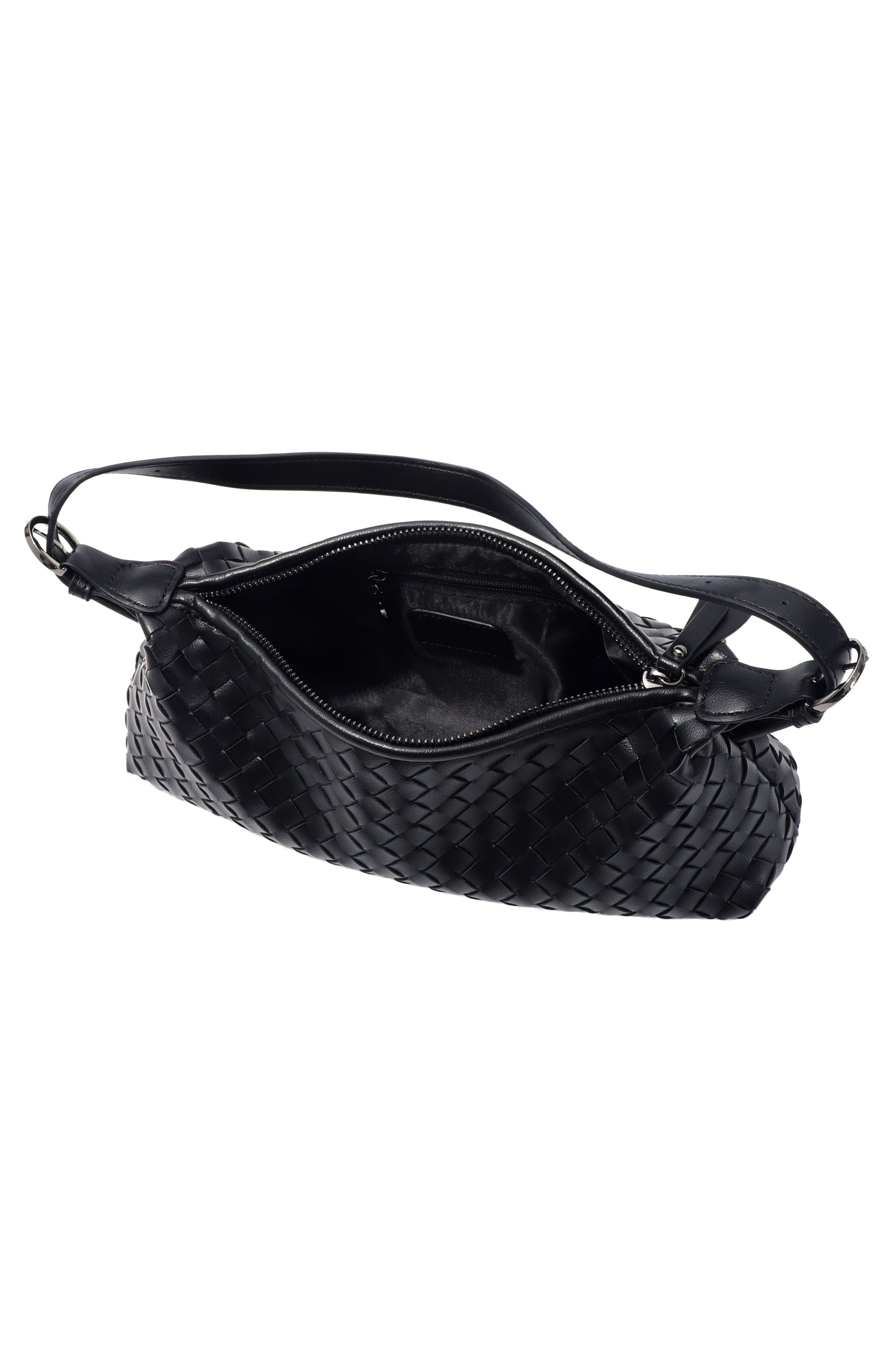 Woven Faux Leather Shoulder Bag, Alternate, color, BLACK
