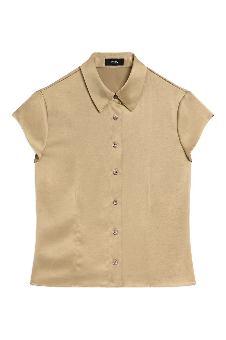 Cap Sleeve Satin Shirt, Alternate, color, MOCHA TAUPE