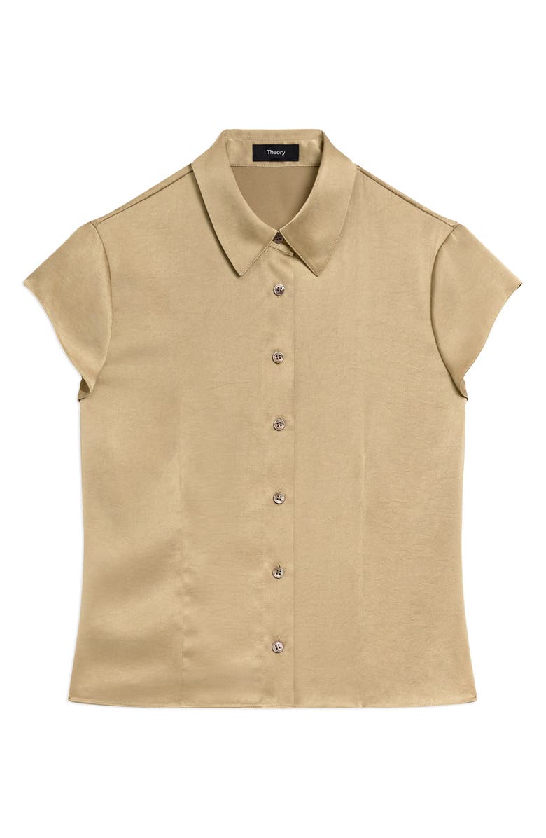 Theory Cap Sleeve Satin Shirt, Alternate, color, Mocha Taupe