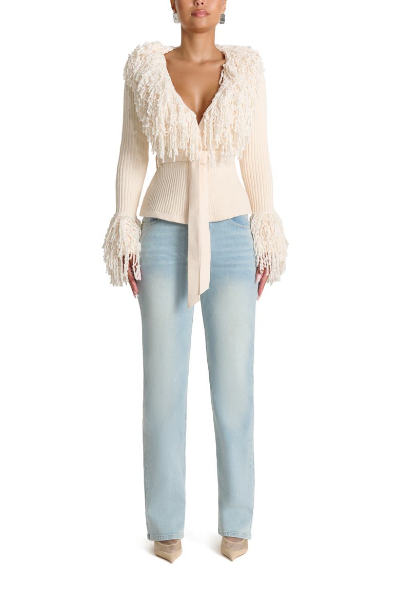 Fringe Tie Waist Chenille Cardigan, Alternate, color, BONE