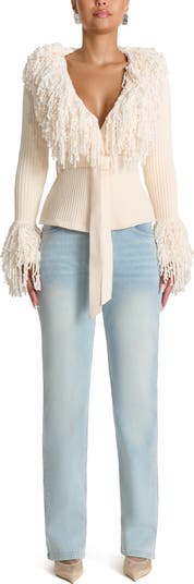 Fringe Tie Waist Chenille Cardigan