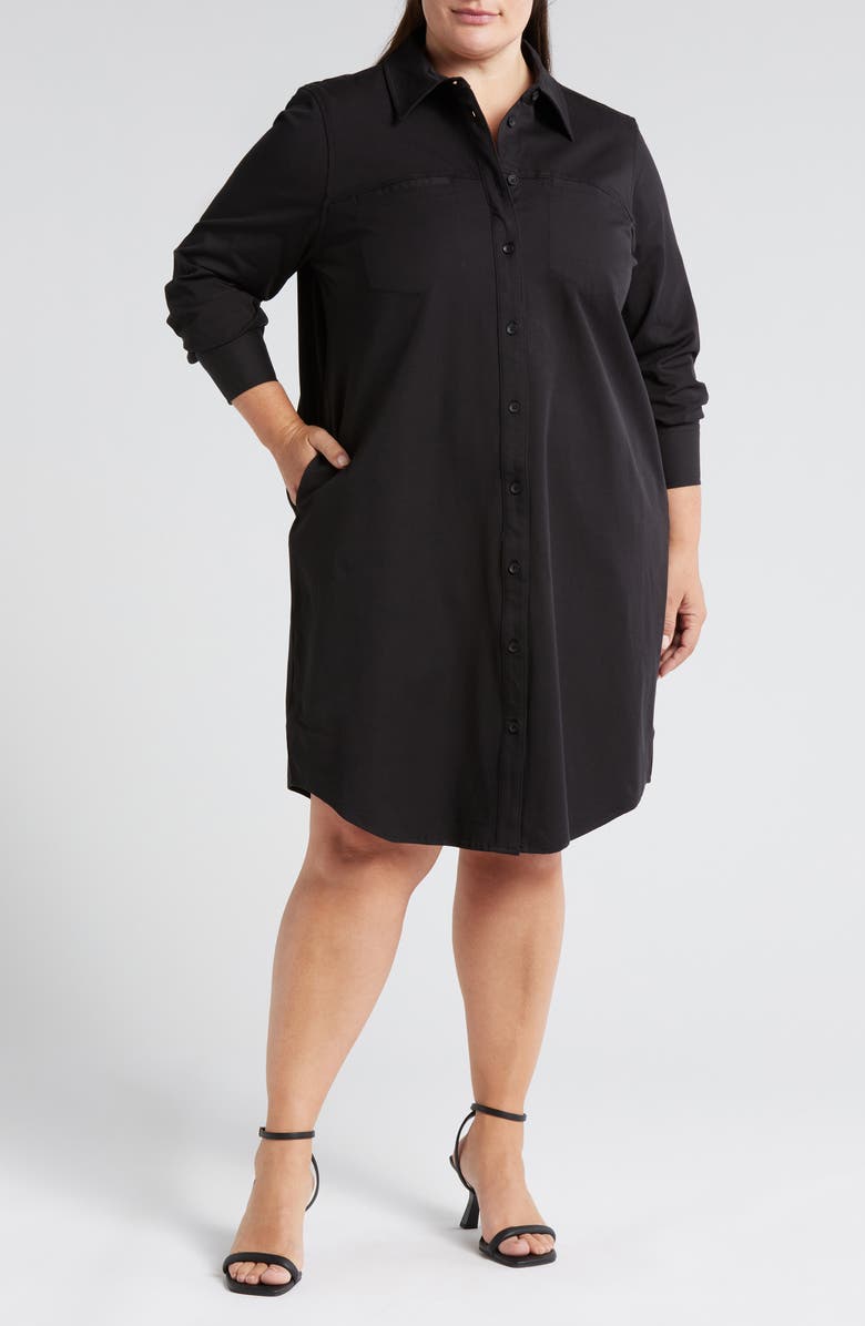 Universal Standard Carefree Long Sleeve Cotton Blend Twill Shirtdress, Main, color, Black