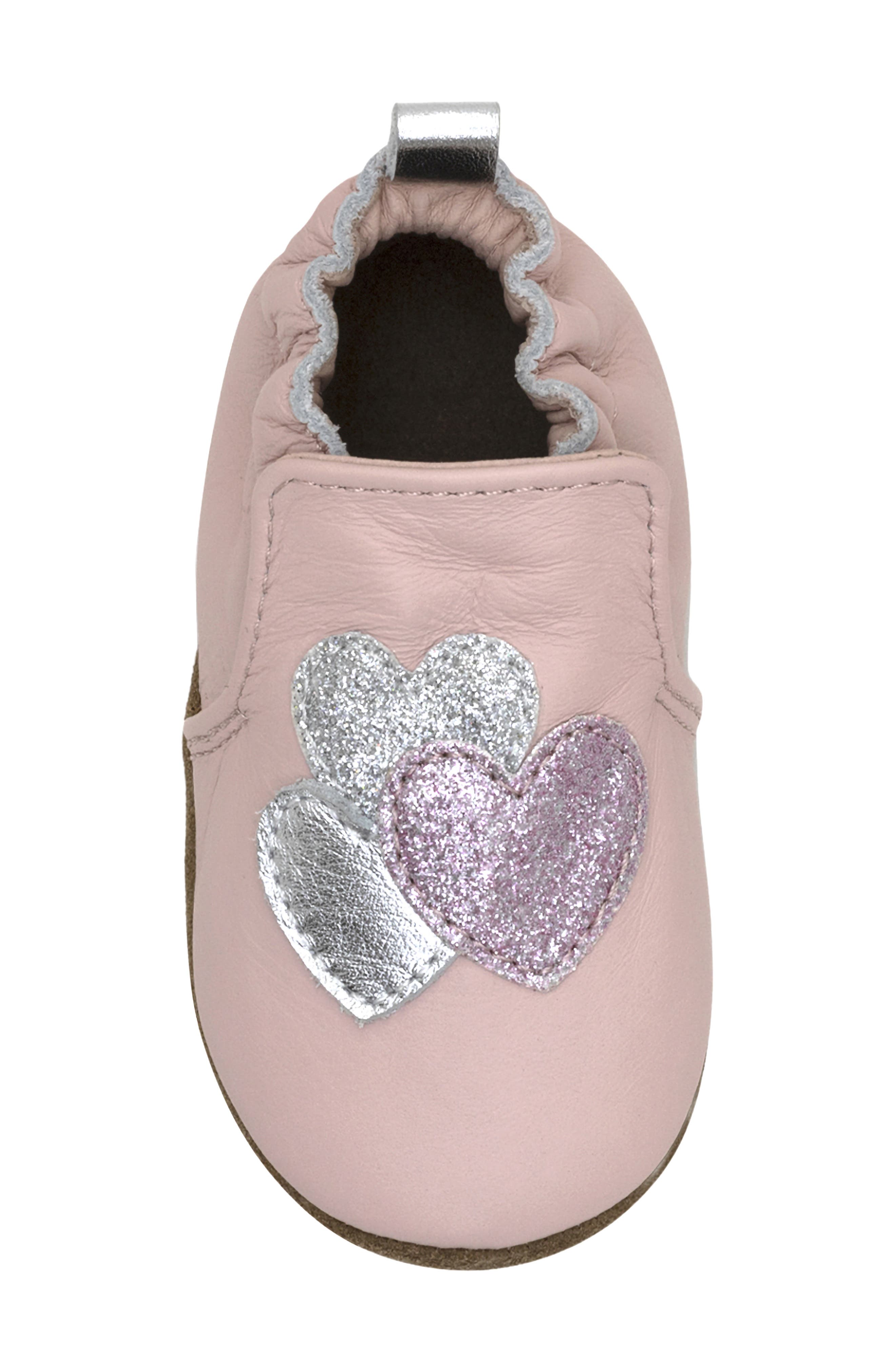 Robeez<sup>®</sup> Heart Sparkle Crib Shoe, Alternate, color, Pastel Pink