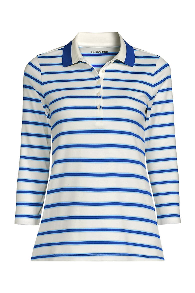 3/4 Sleeve Supima Cotton Polo Shirt, Alternate, color, Sapphire Gem Stripe/Tipped