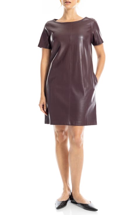 Short Sleeve Faux Leather Dress