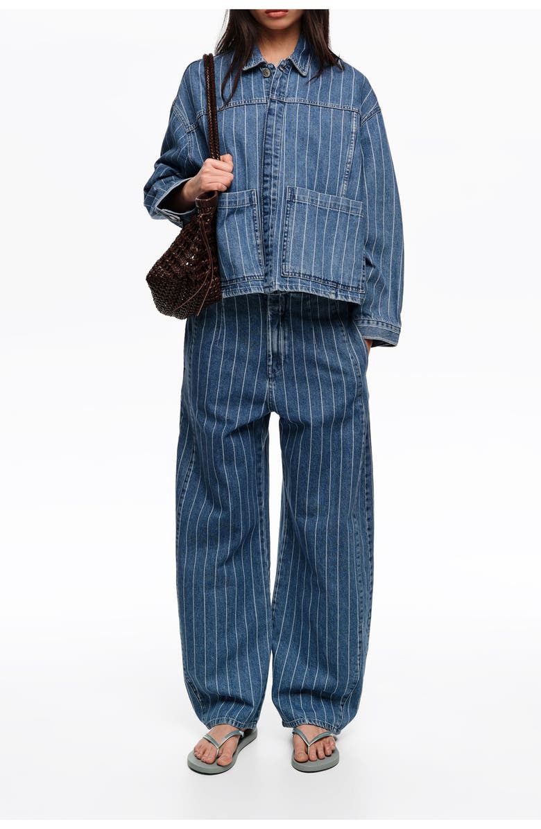 Bimba y Lola Striped Barrel Jeans With Buckle, Alternate, color, Denim Blue
