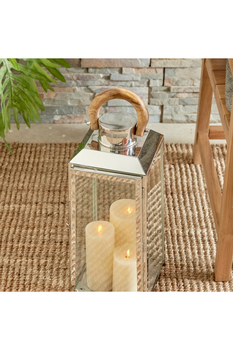 Oceanside Large Outdoor Pillar Candle Lantern 19", Alternate, color, Silver