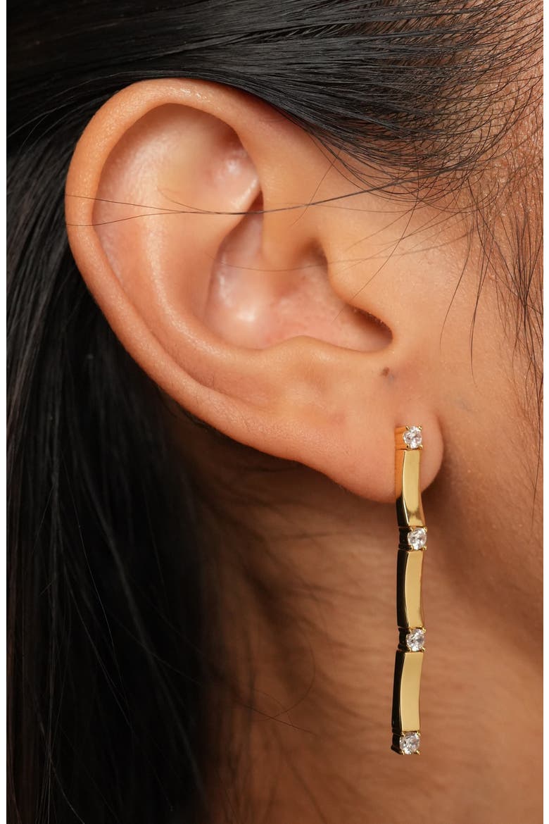 Linear Cubic Zirconia Earrings, Alternate, color, GOLD