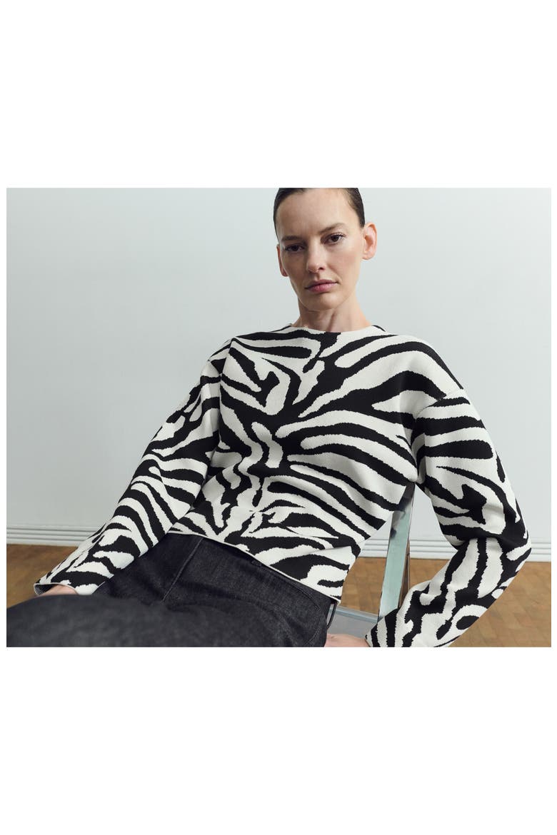 Zebra Print Sweater, Alternate, color, BLACK