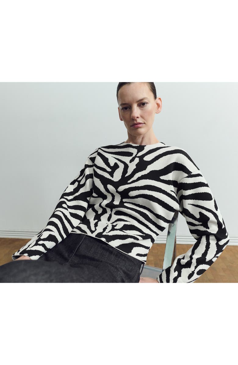 MANGO Zebra Print Sweater, Alternate, color, Black