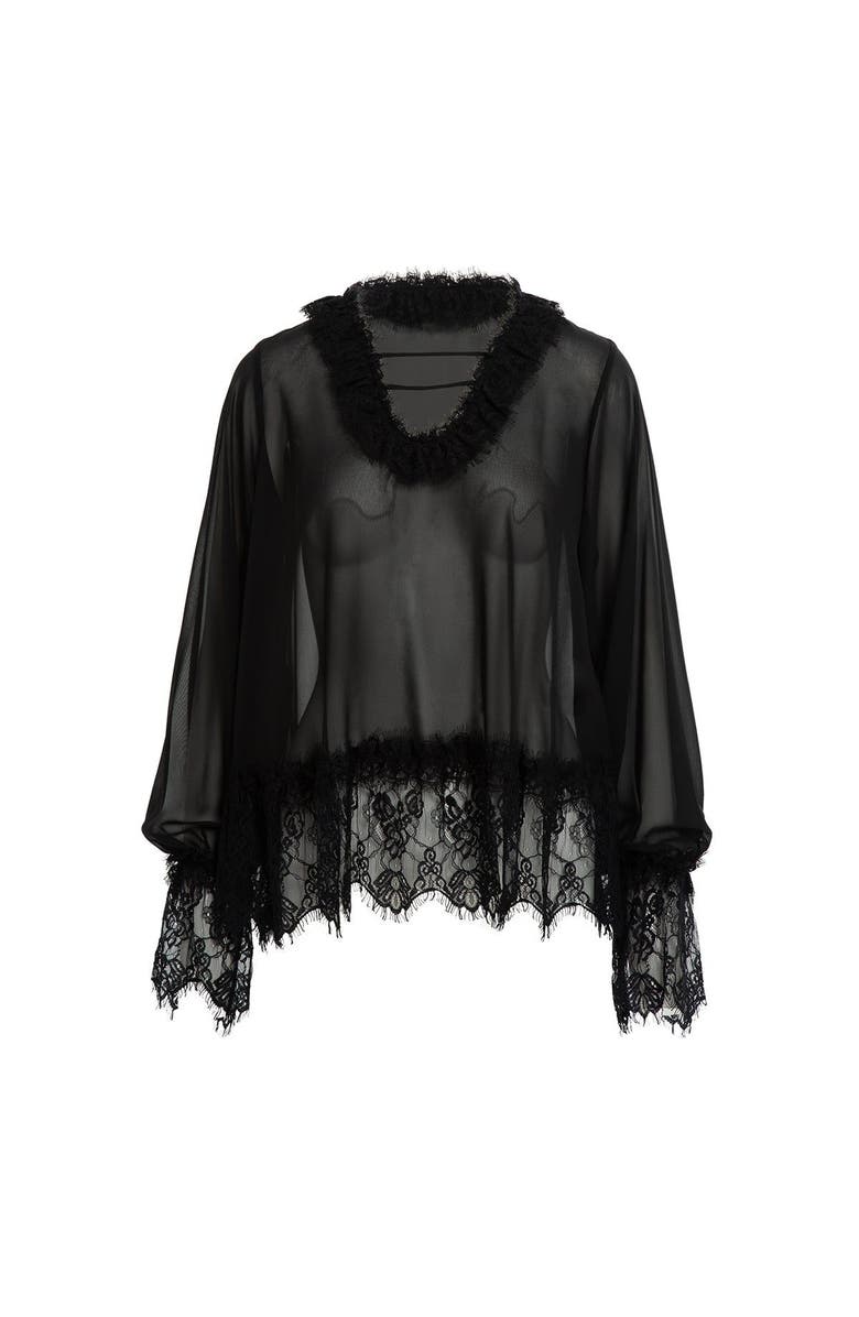 Gizia Lace Detail Chiffon Black Blouse, Main, color, Black