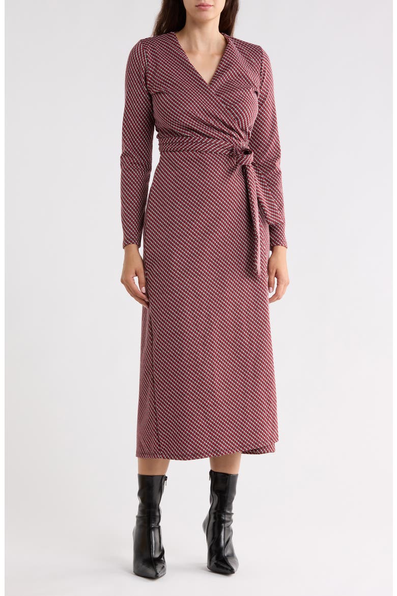 Long Sleeve Knit Wrap Dress, Main, color, RED