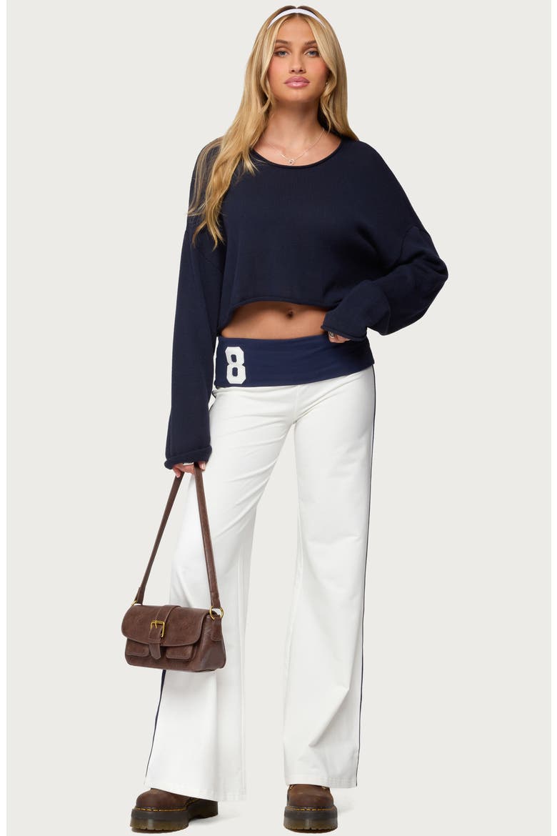 Contrast 8 Foldover Wide Leg Pants, Alternate, color, WHITE-AND-NAVY