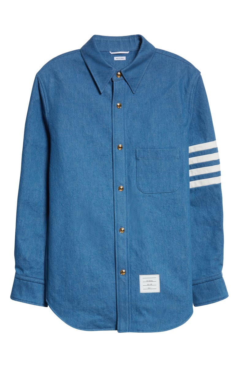 Thom Browne 4-Bar Snap Front Denim Shirt Jacket, Alternate, color,