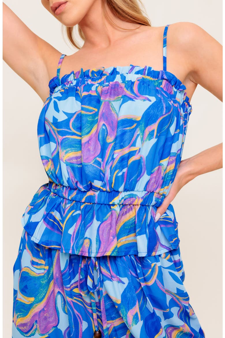 Print Bubble Crop Top & Wide Leg Pants Set, Alternate, color, BLUE