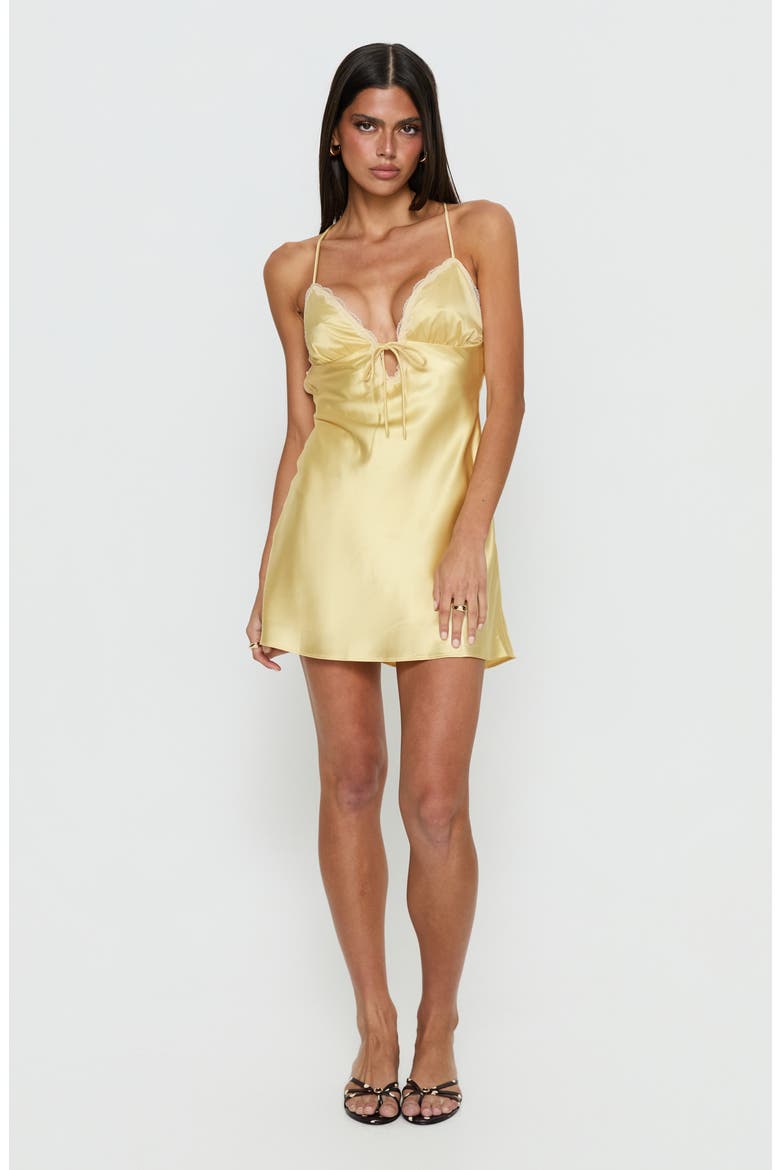 Jasminda Satin & Lace Minidress, Alternate, color, YELLOW