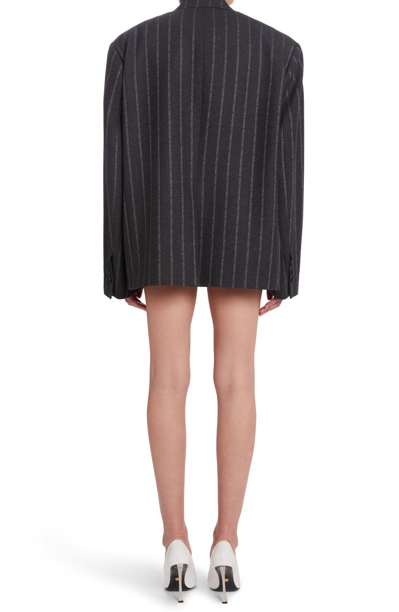 Versace Logo Pinstripe Oversize Single Breasted Virgin Wool & Cotton Blazer, Alternate, color,