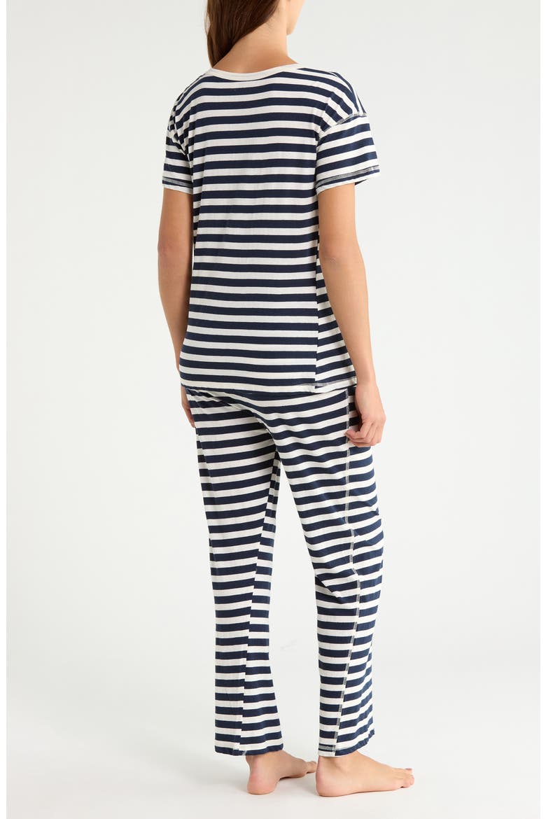 Jada Striped Organic Cotton Short Sleeve Pajamas, Alternate, color, DEEP NAVY/ CREAM STRIPE