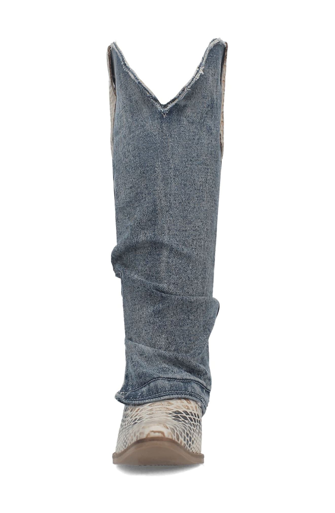 Dingo Knee High Denim & Snakeskin Embossed Western Boot, Alternate, color, Blue