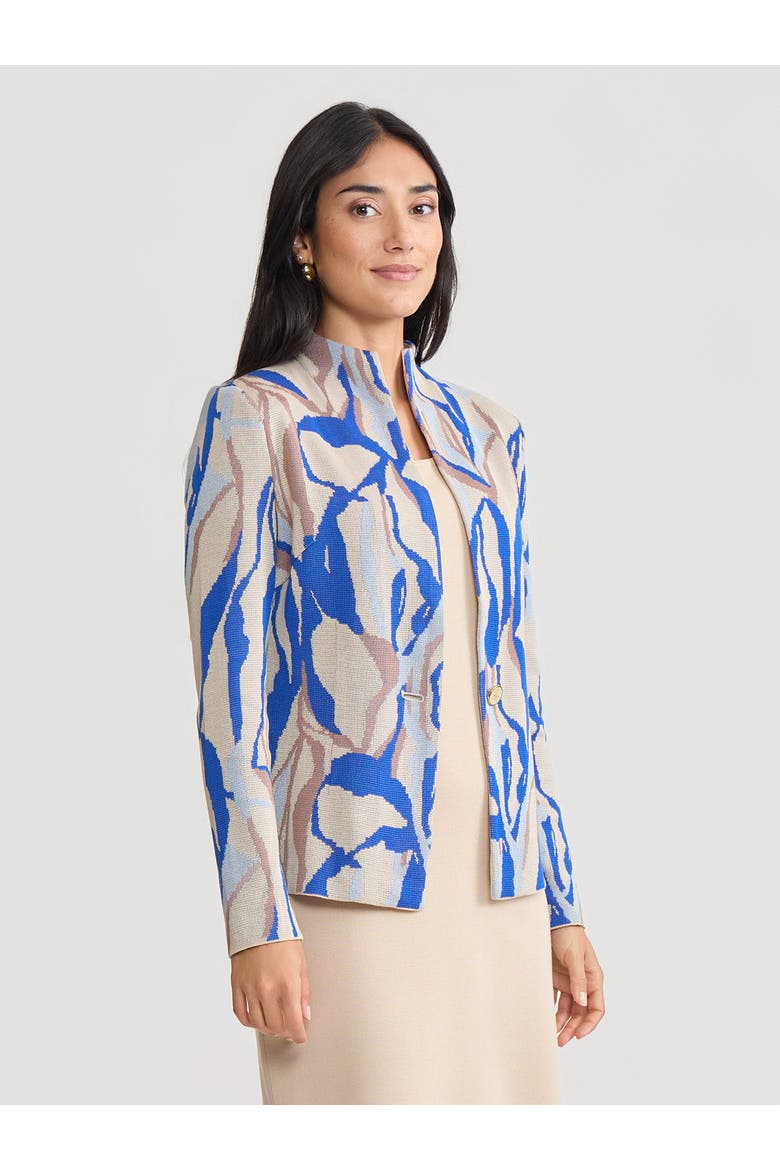 Tailored Multi-Color Abstract Knit Jacket, Alternate, color, Biscotti/Aegean Blue