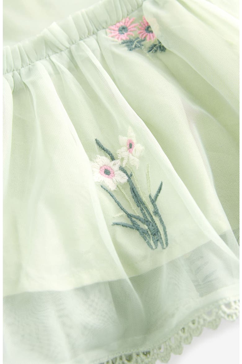 Kids' Floral Embroidered Ruffle Mesh Dress, Alternate, color, SAGE GREEN