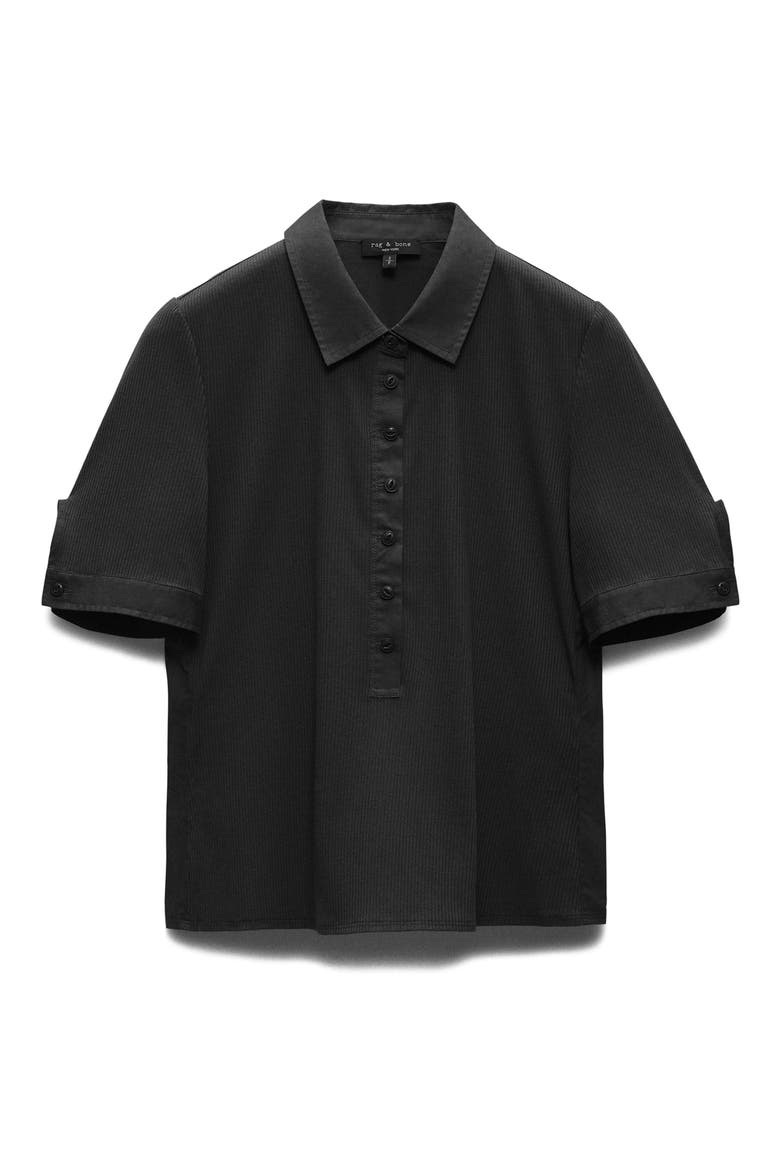 Mixed Media Rib Polo, Alternate, color, BLACK