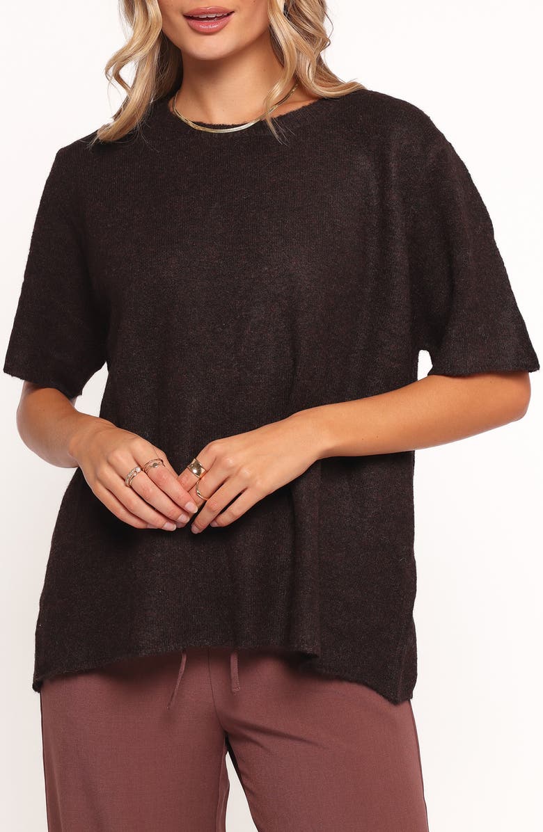 Petal & Pup Morris Short Sleeve Oversize Sweater, Main, color, Dark Chocolate