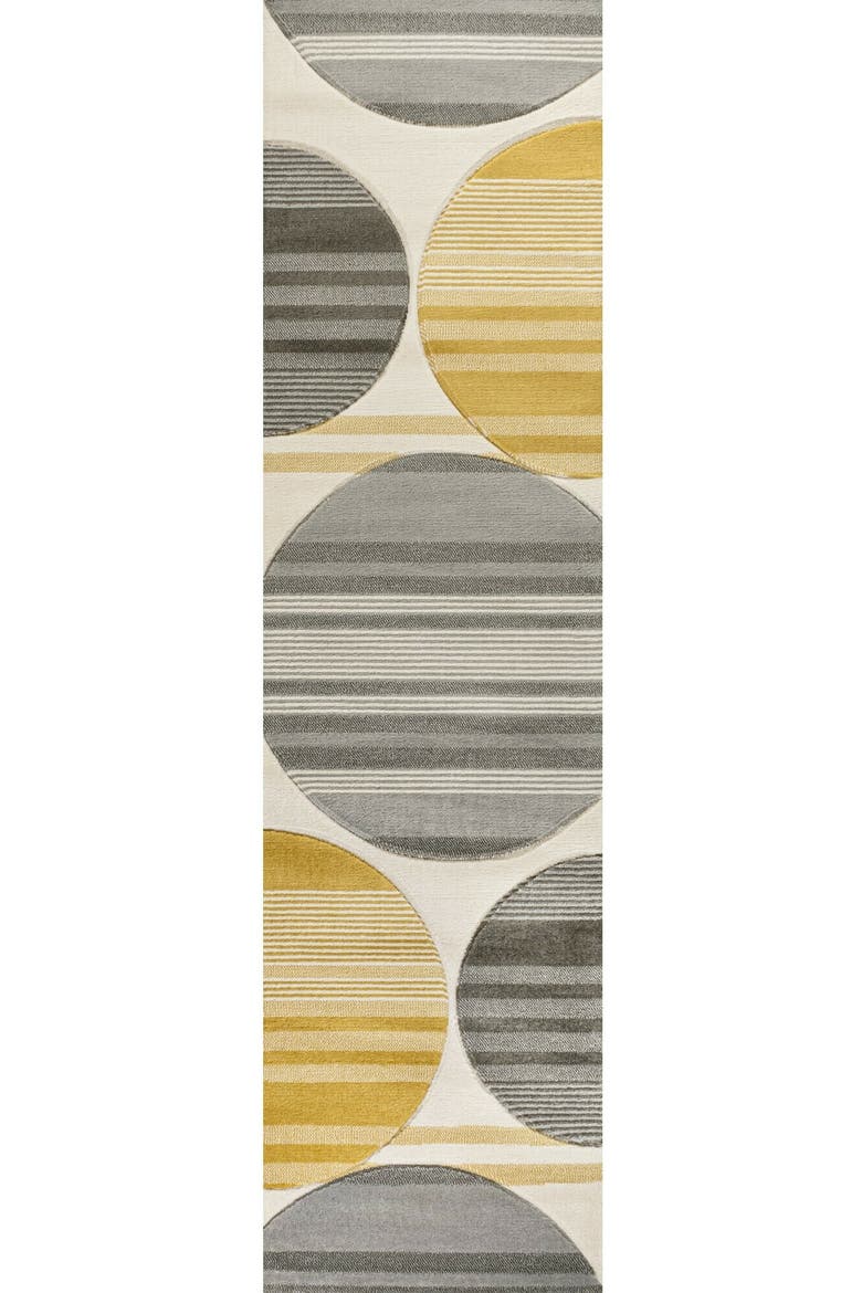 Nicky Geometric Striped Circles Area Rug, Main, color, Gray/Yellow/Cream