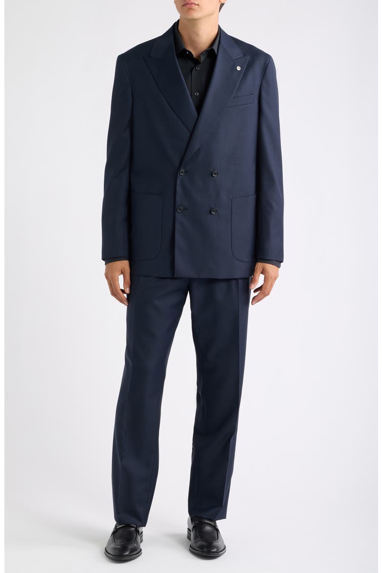 Tango Double Breasted Plaid Wool Suit, Main, color, NAVY