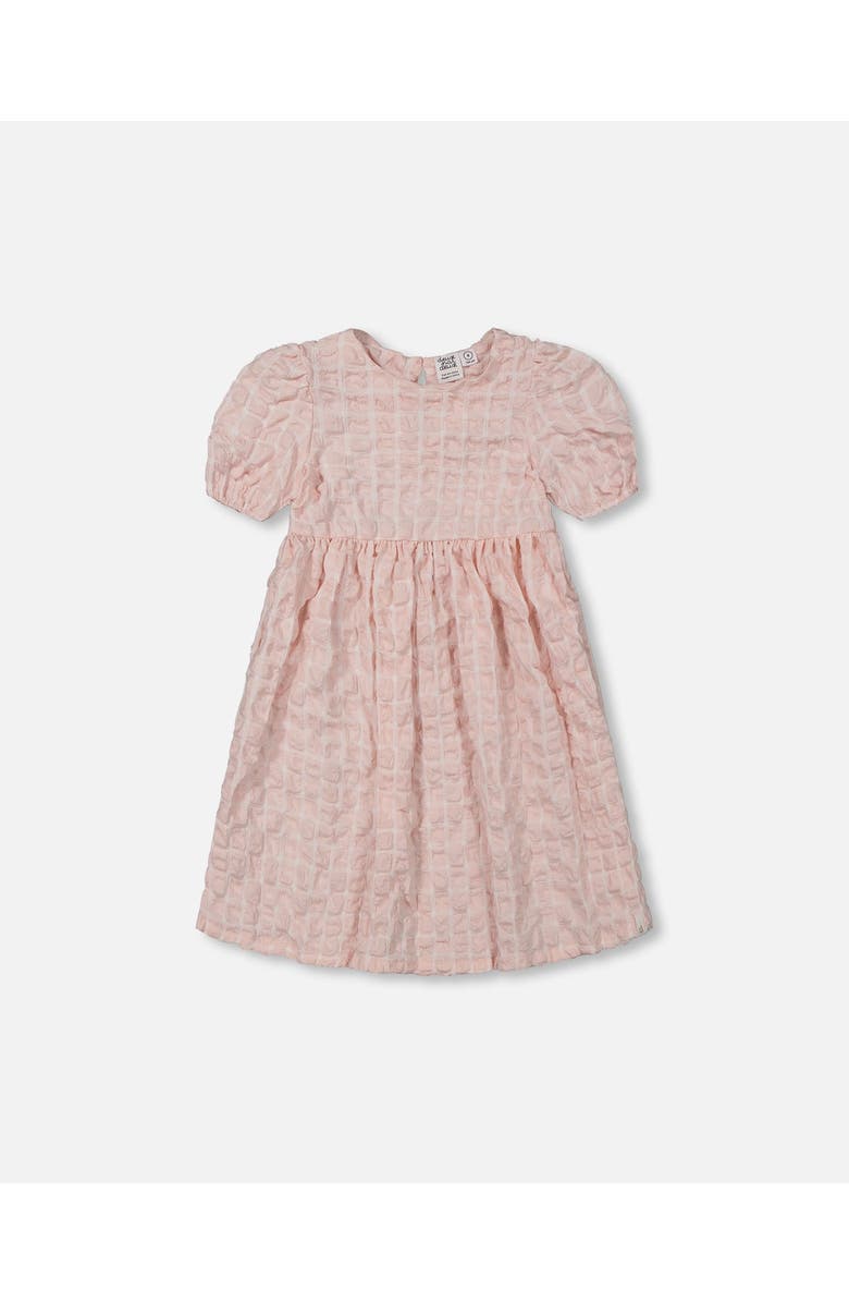 Deux par Deux Little Girl's Plaid Puff Sleeve Dress Beige Pink, Main, color, 