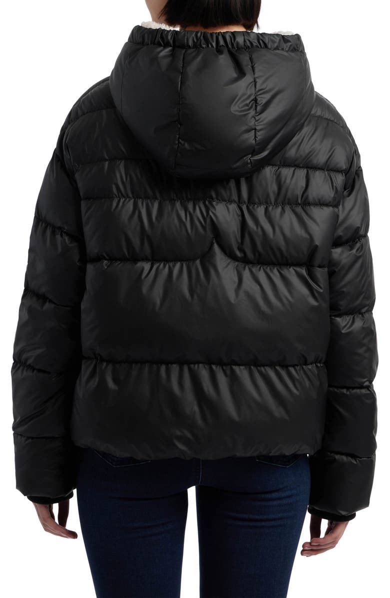 Hunter Admiral Water Repellent Faux Shearling Lined Hooded Crop Puffer Jacket, Alternate, color, Black