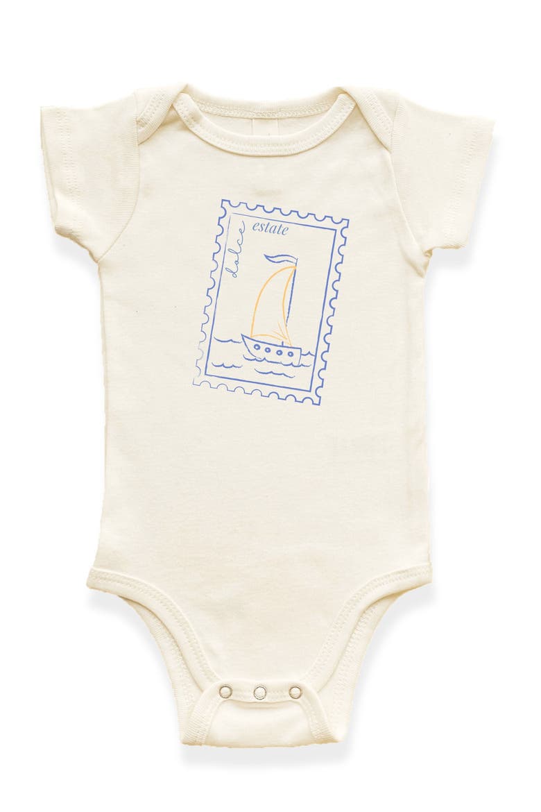 Dolce Estate Stamp Organic Cotton Baby Bodysuit, Main, color, Natural