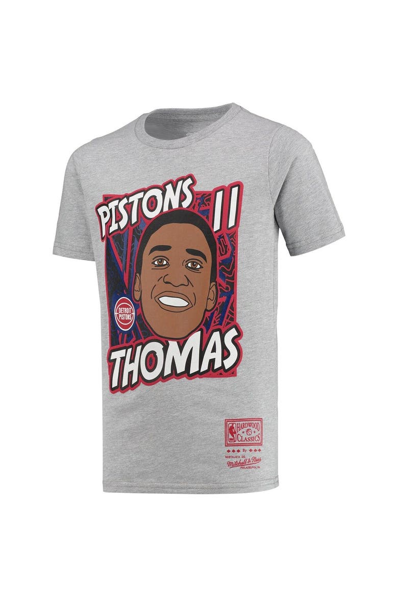 Youth Mitchell & Ness Isiah Thomas Gray Detroit Pistons Hardwood Classics King of the Court Player T-Shirt, Alternate, color, Heather Gray