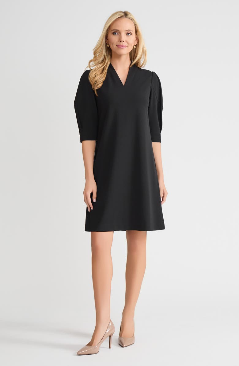 Ming Wang A-Line Stretch Deco Crepe Knee Length Dress, Main, color, Black