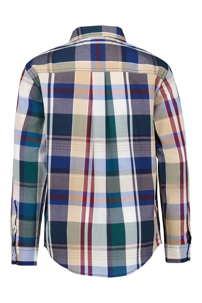 Kids' Plaid Cotton Shirt, Alternate, color, JUNE BUG