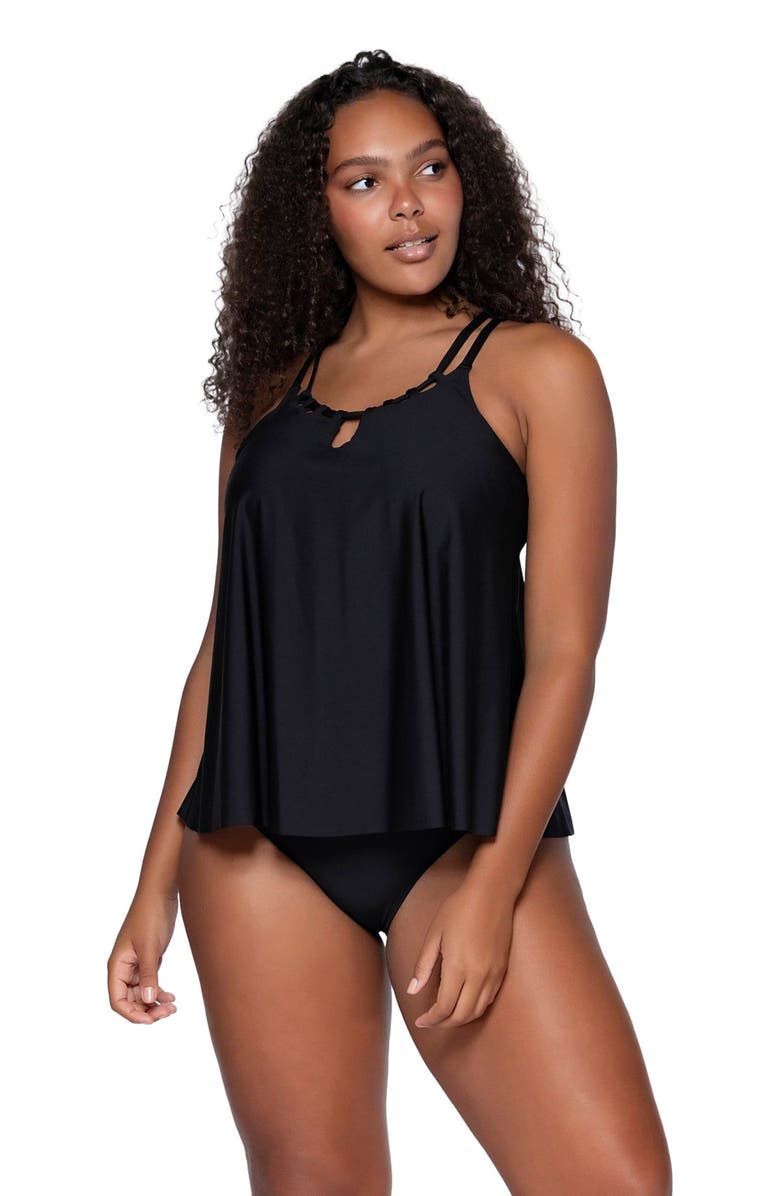 Sunsets Escape Sadie Tankini Swimsuit Top, Main, color, Black