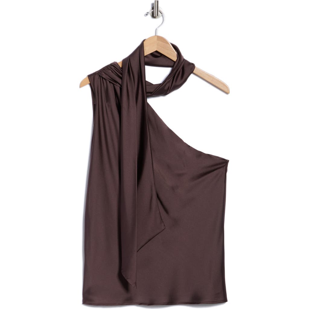 Renee C Scarf Detail One Shoulder Top In Brown