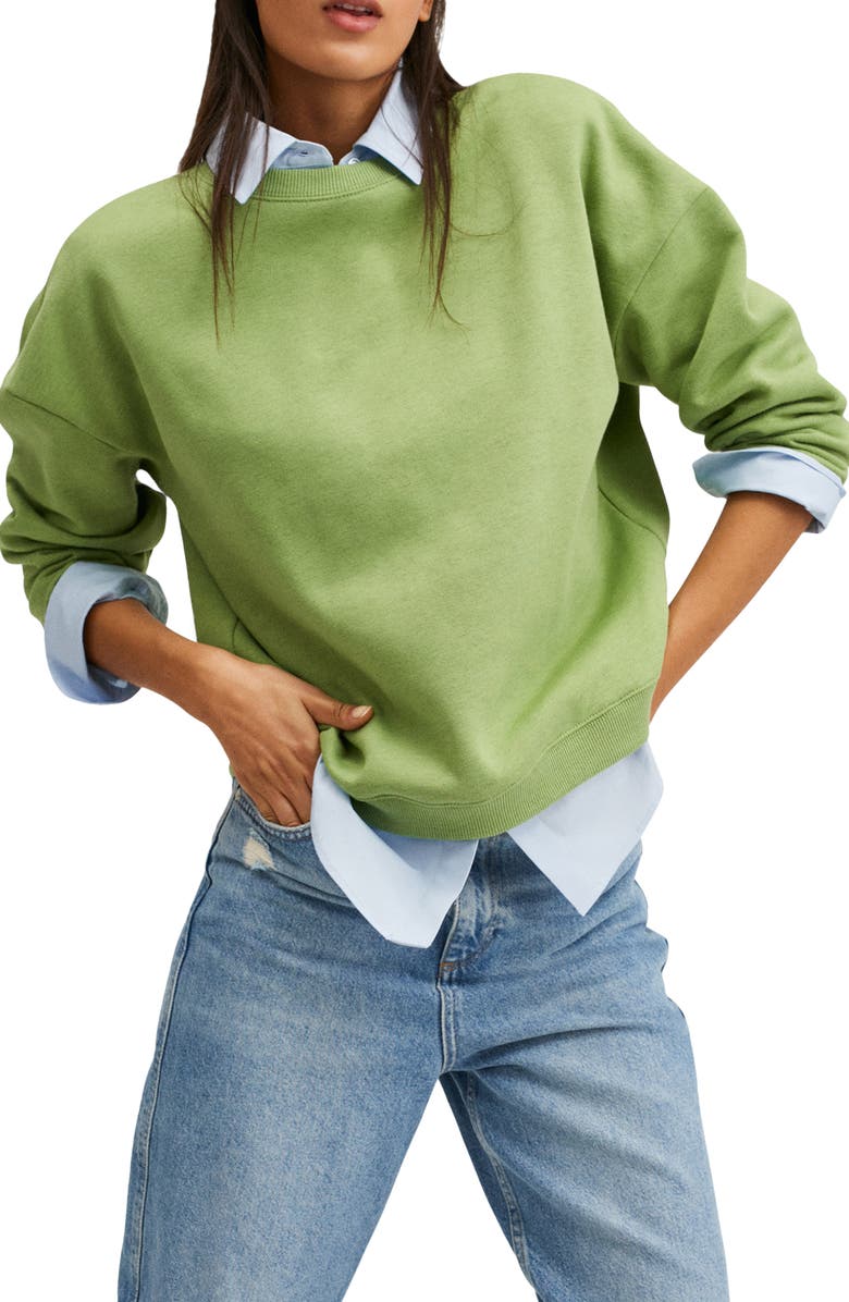 MANGO Cotton Blend Crewneck Sweatshirt, Main, color,